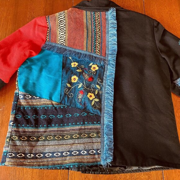 Vtg Julia Kim Button Up Womens Multicolored Embroidered Art Denim Jacket Size M - Picture 14 of 16